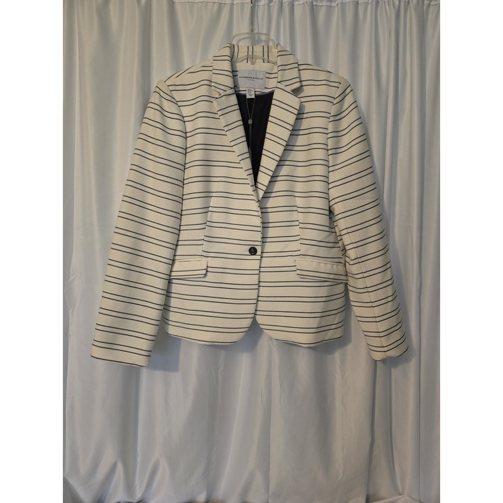 Katherine Barclay NWT Women's White & Navy Striped Sailor Jacket Blazer Size XL